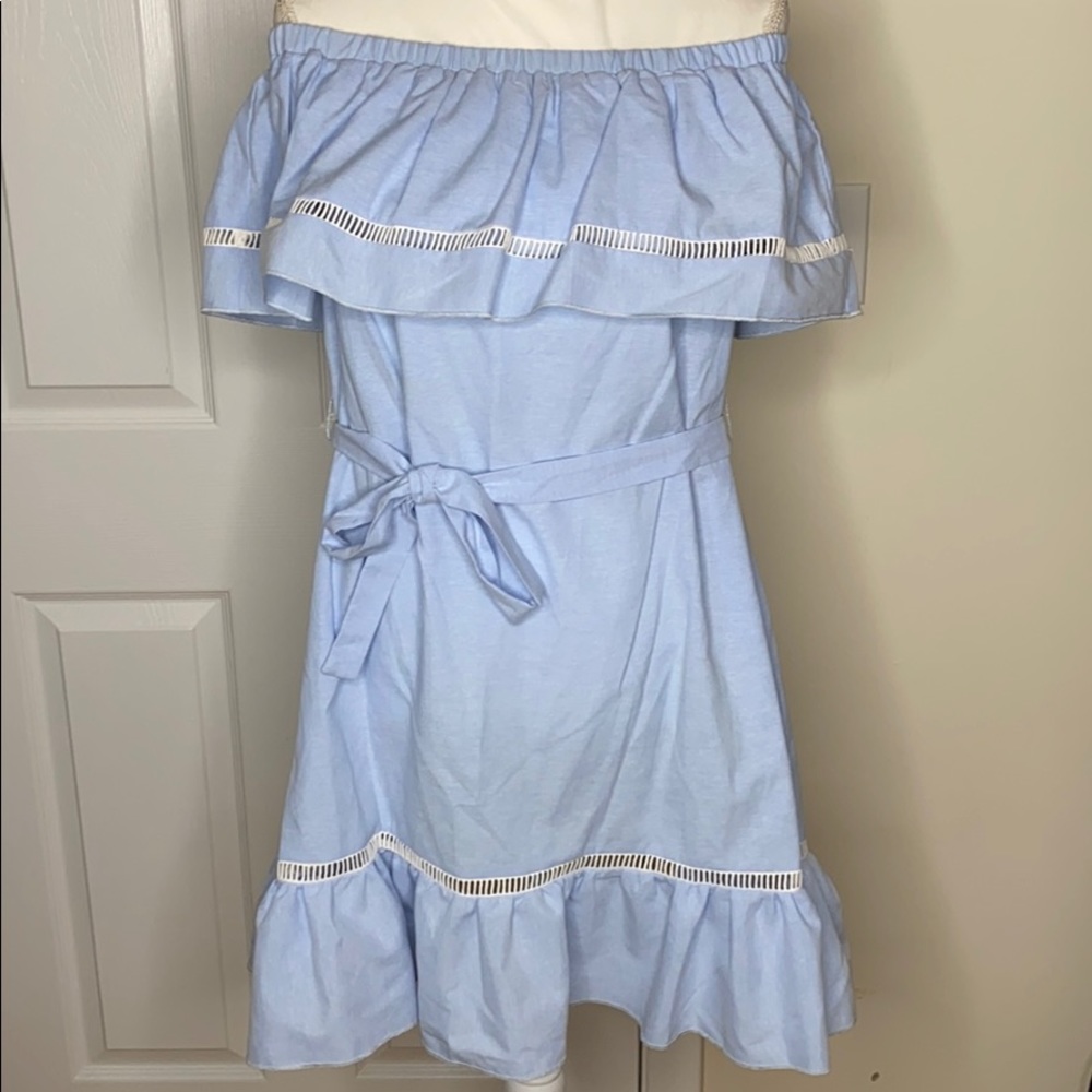 Strapless Light Blue Ruffle Dress